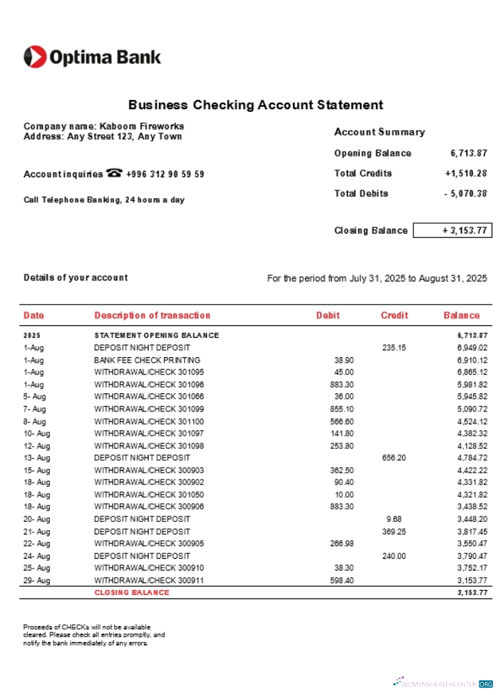 Download Optima business account statement Word and PDF template (1) Photoshop template